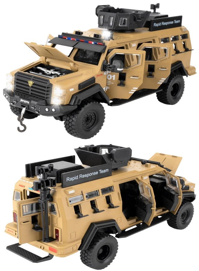 Magicwand® 1:24 Scale Die-Cast Metal Saber-Tooth Armored Truck【Large】 with Openable 11 Small Windows & Doors,Lights & Music & Working Steering【Sand Brown】【Pack of 1】 - Image 1